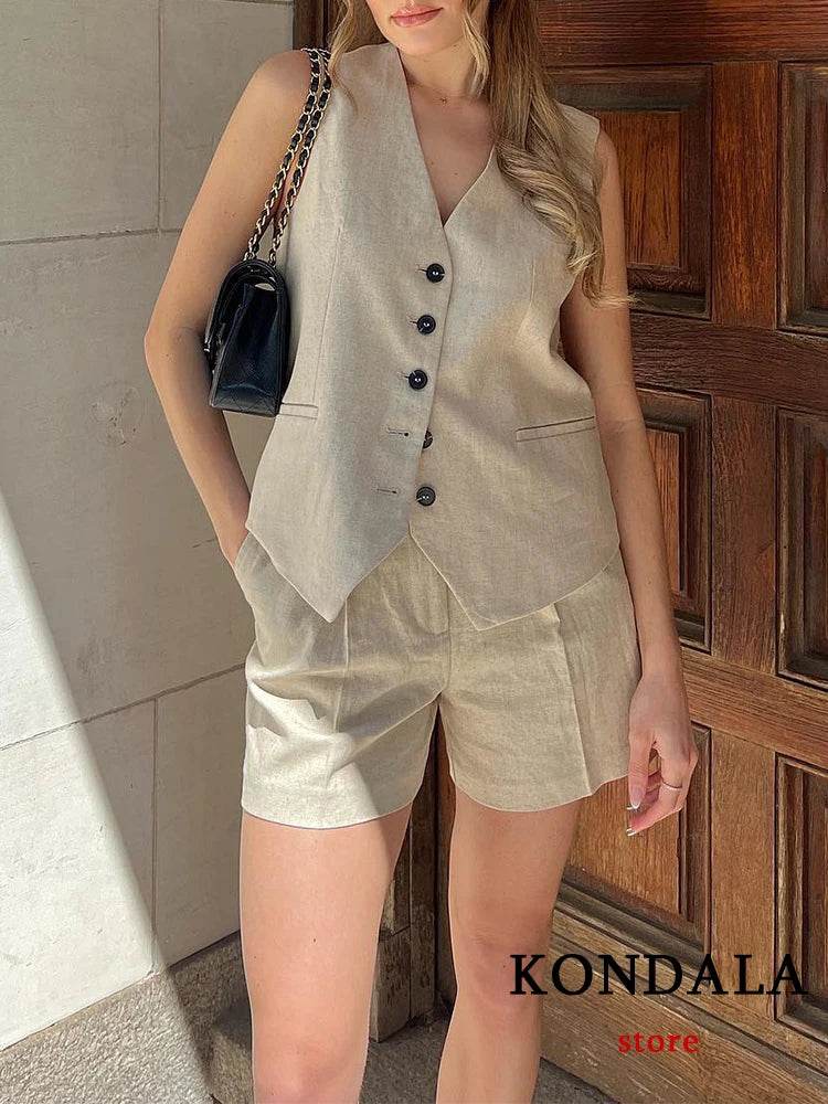 TRAFZA Casual Women Suits - V Neck Blazer & Wide Leg Shorts - Buy Center UK