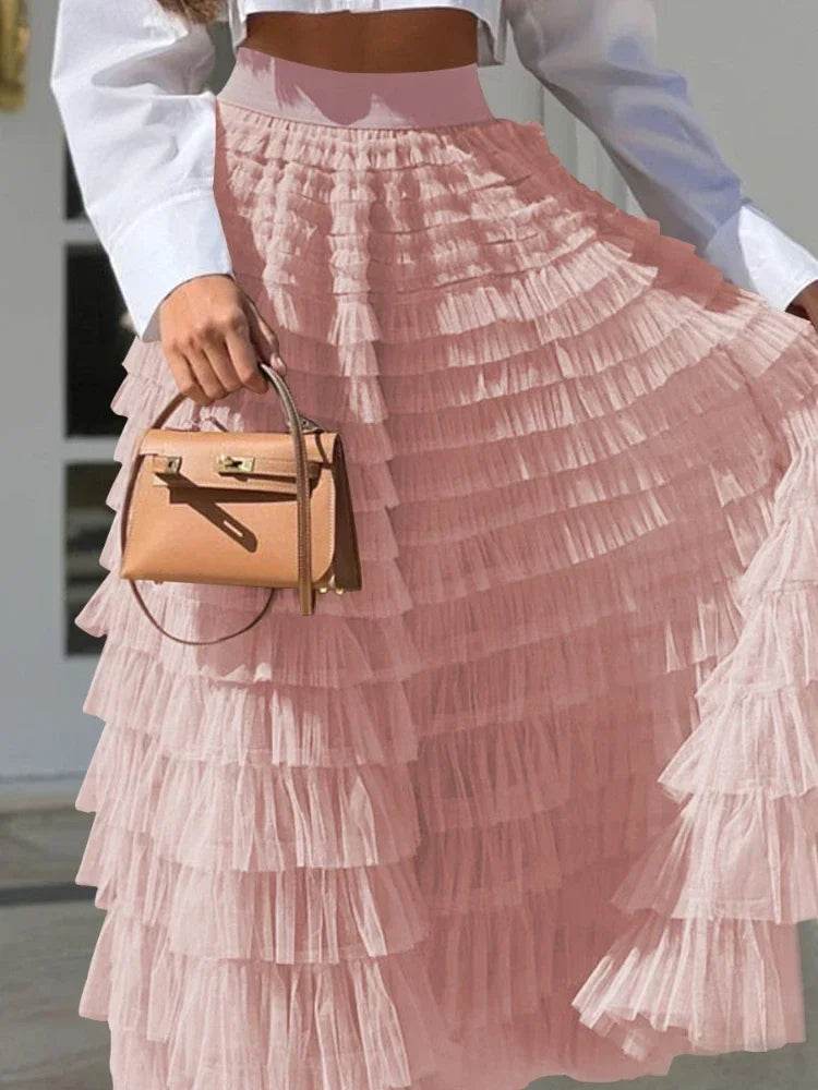 Buy Center Casual Women’s Tulle Maxi Skirt - Elegant Pleated Design - Buy Center UK