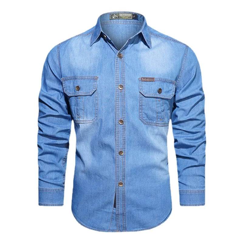 Buy Center Men's Multi-Pocket Denim Shirt - Casual Long-Sleeve Style - Buy Center UK