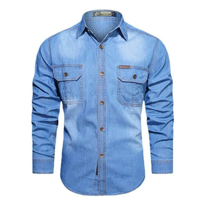 Buy Center Men's Multi-Pocket Denim Shirt - Casual Long-Sleeve Style - Buy Center UK