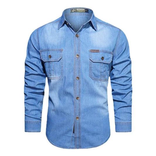 Buy Center Men's Multi-Pocket Denim Shirt - Casual Long-Sleeve Style - Buy Center UK