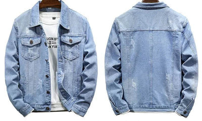 Buy Center Men's Denim Jacket - Casual Turn Down Collar, Full Sleeve - Buy Center UK