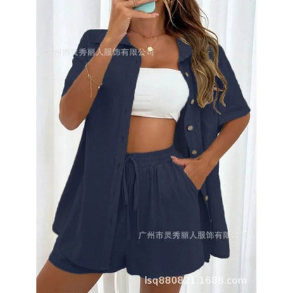 Fashion Black Short Sleeve Shirt & Shorts Set - Women's Summer Outfit - Buy Center UK