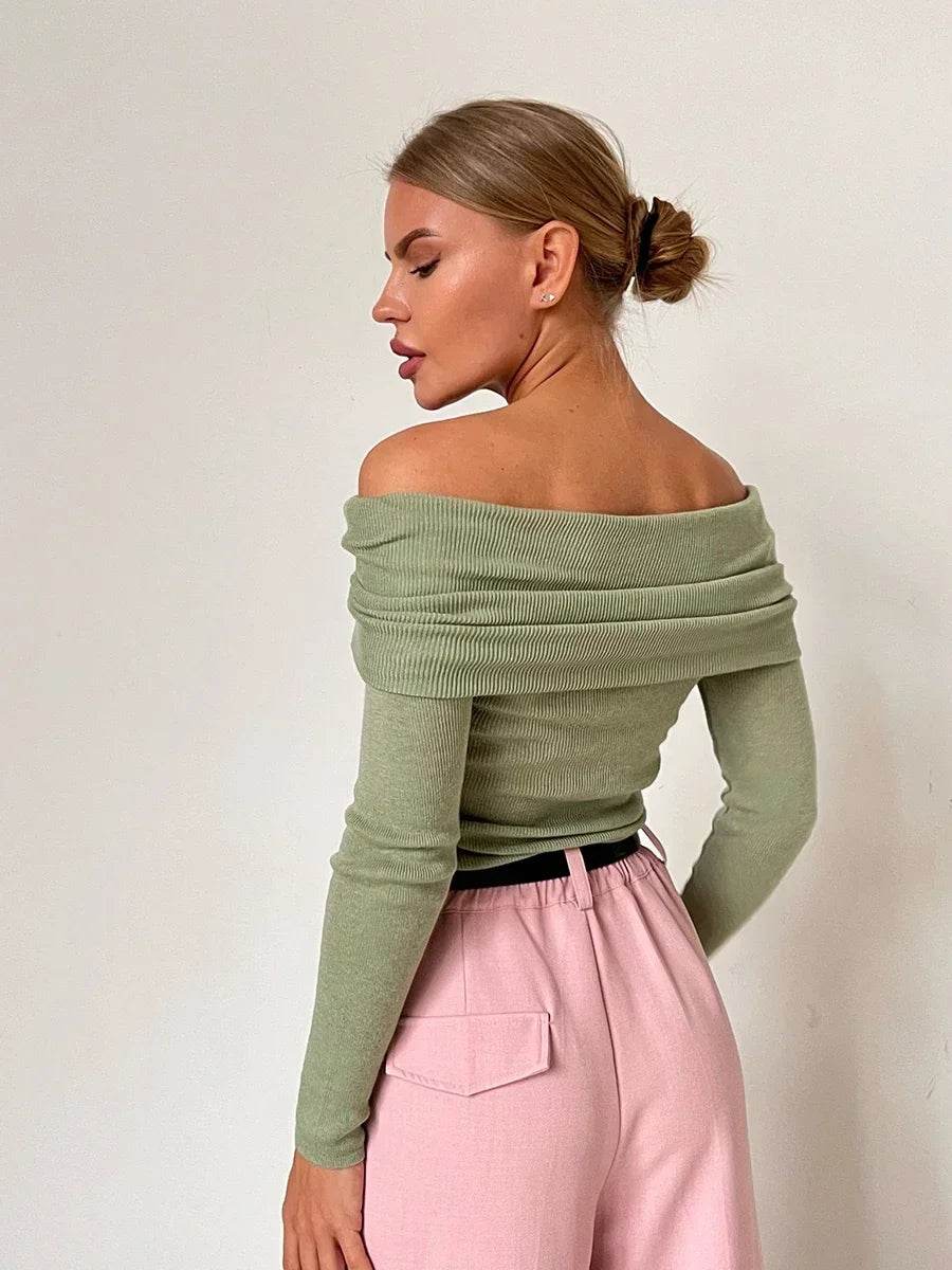 Wolfeel Women's Off Shoulder Wool T-shirt - Chic & Cozy Sweater - Buy Center UK