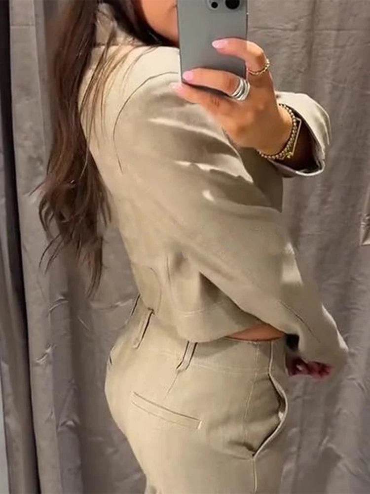 Buy Center Women's Casual Jacket Pant Set - Cropped Top & Trousers - Buy Center UK