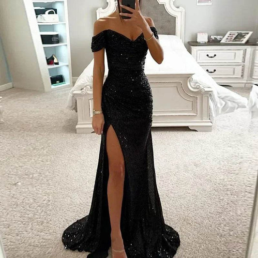 Chic Off-Shoulder Sequin Maxi Dress - Elegant Mermaid Gown 2025 - Buy Center UK