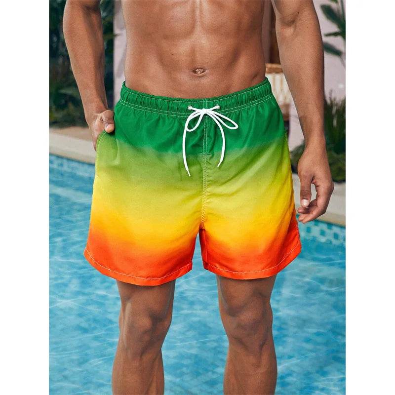 Buy Center Gradient Color Block Beach Shorts - Stylish 3D Print Design - Buy Center UK