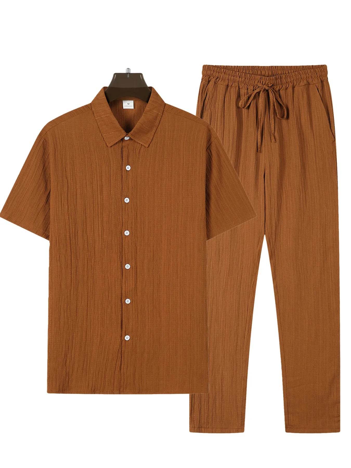 Buy Center Men's Casual Stripe Two Piece Set - Short Sleeve & Pants - Buy Center UK