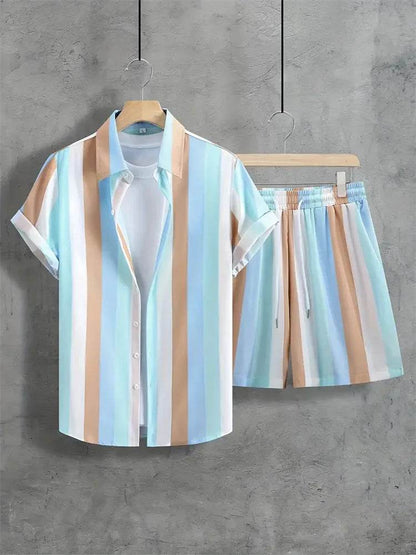 2024 Summer Men's Casual Suit - Striped Shirt & Shorts Set - Buy Center UK