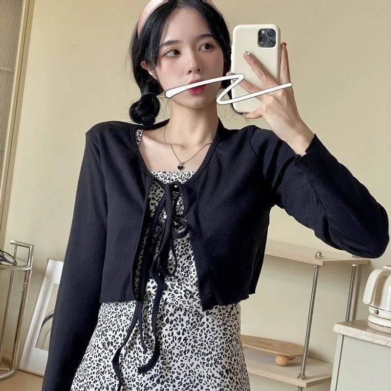Buy Center White Knitted Cardigan - Flare Sleeves & Lace-Up Style - Buy Center UK