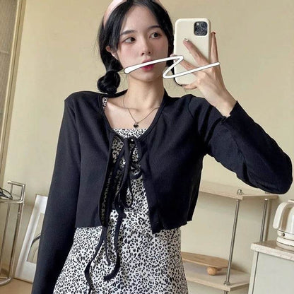 Buy Center White Knitted Cardigan - Flare Sleeves & Lace-Up Style - Buy Center UK