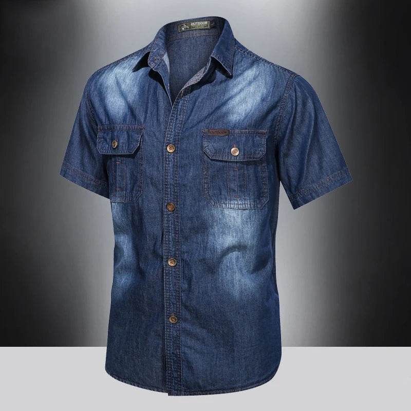 Buy Center Men's Cotton Denim Short Sleeve Shirt - Quick Drying Comfort - Buy Center UK