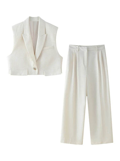 Elegant Women's Vest Pant Set - V-Neck Sleeveless Top & Wide-Leg Pants - Buy Center UK