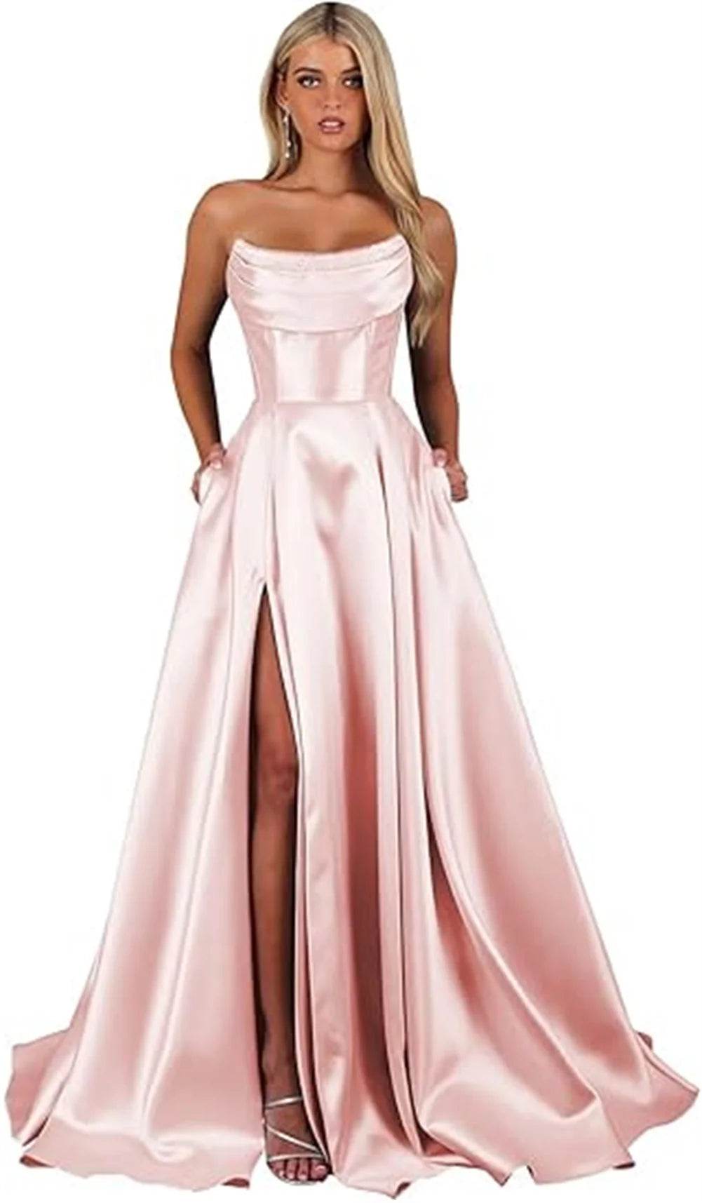 Customized Strapless Corset Prom Dress - Elegant A-Line Satin Gown - Buy Center UK