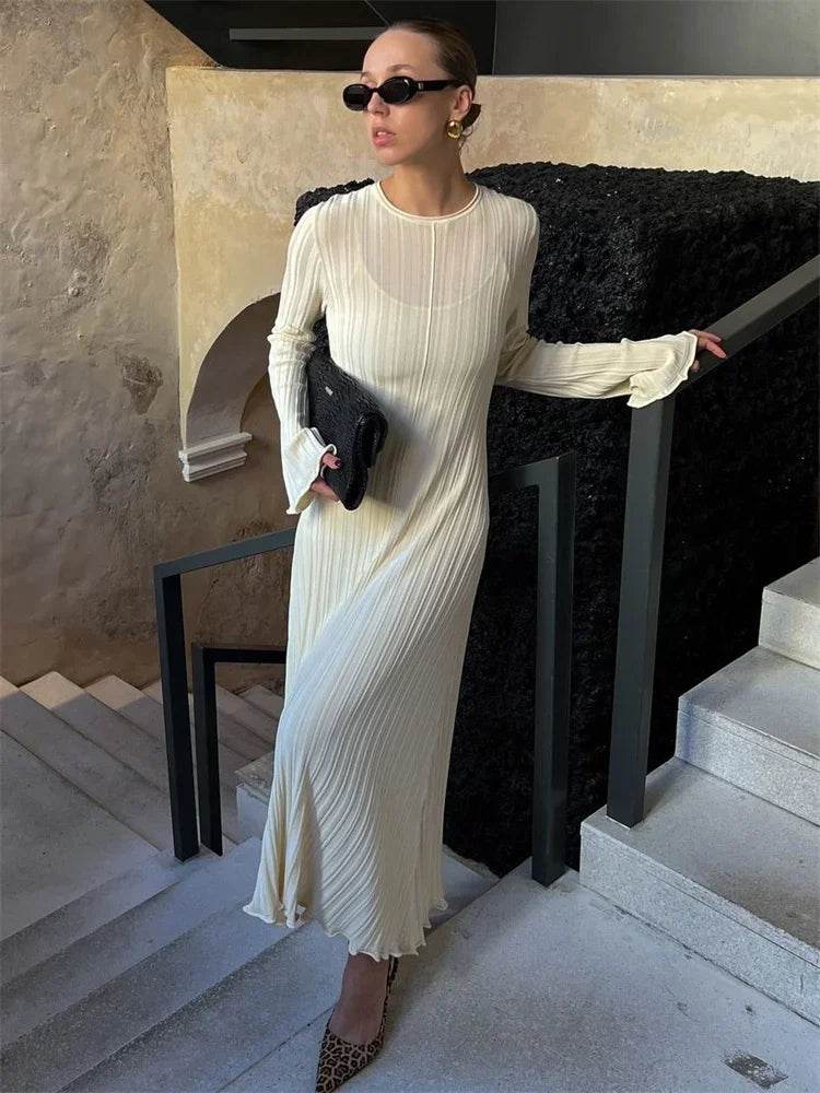 Tossy Knitwear Maxi Dress - Lace-Up High Waist Long Sleeve Fashion - Buy Center UK