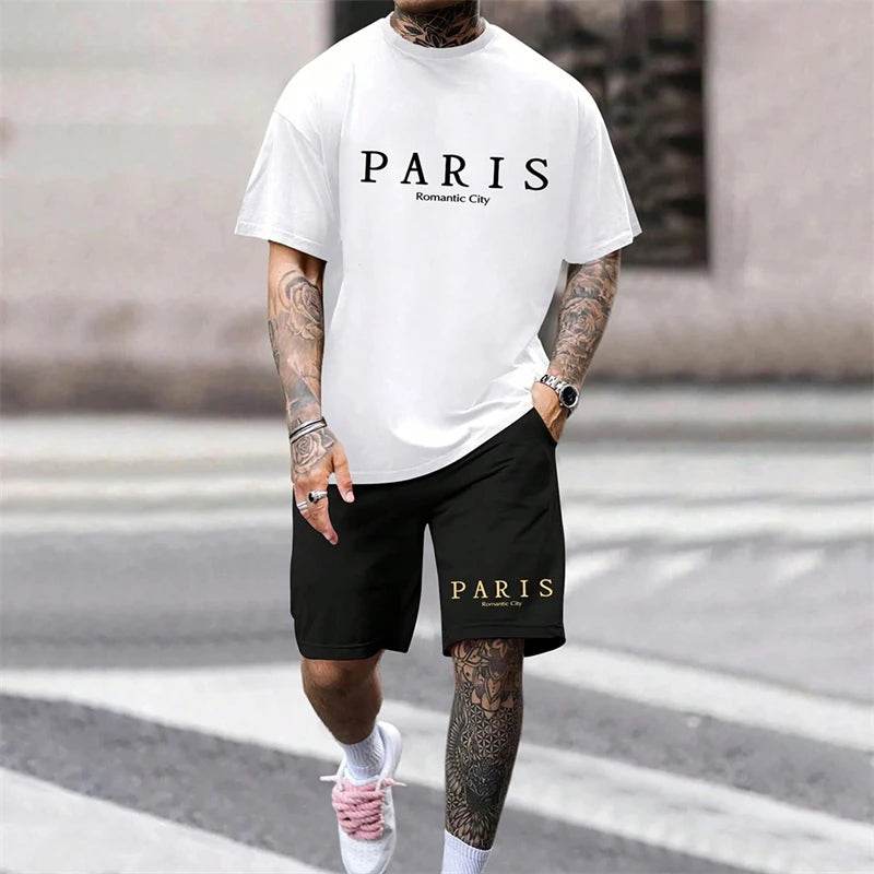 Hot Summer Men's Casual Suit - Letter Print T-Shirt & Shorts Set - Buy Center UK