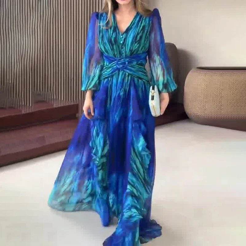 Women’s Chic Cross Waisted Evening Dress - Elegant V-Neck Maxi - Buy Center UK