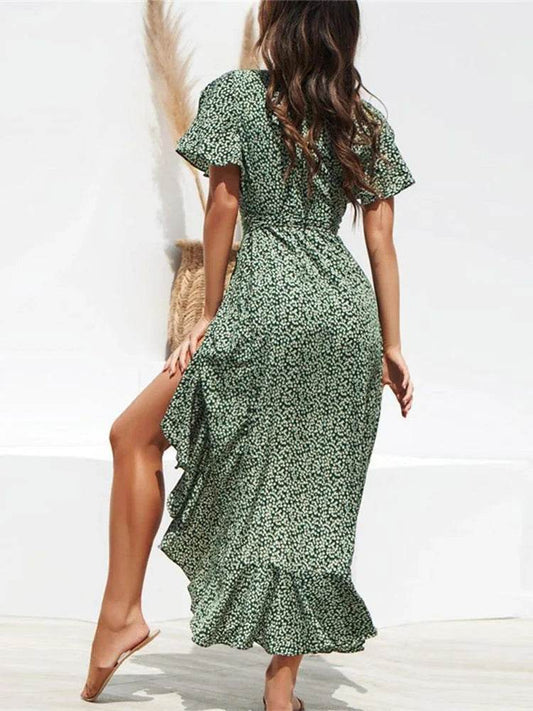 Buy Center Summer Beach Maxi Dress - Floral Print & Ruffle Detail - Buy Center UK