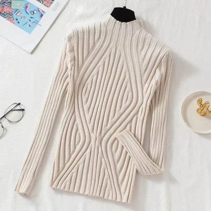 Chic Women’s Knitted Pullover Sweater - Half Turtleneck, Slim Fit - Buy Center UK