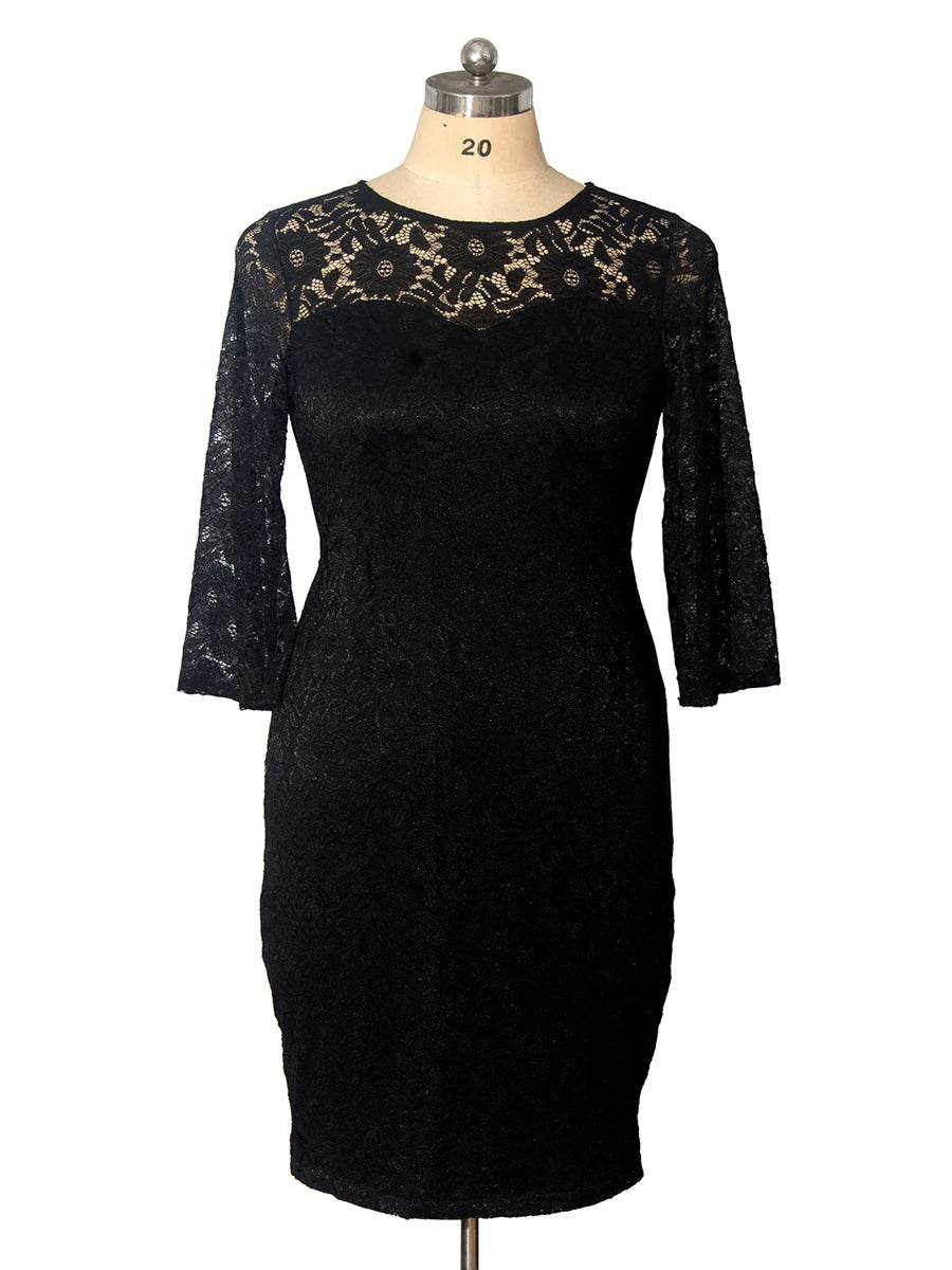 Plus Size Floral Lace Party Dress - Elegant Long Sleeve Design - Buy Center UK