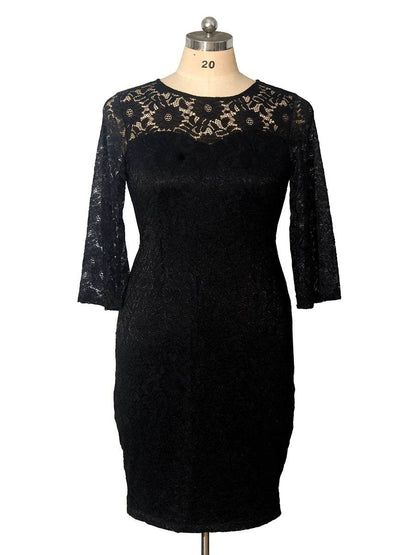 Plus Size Floral Lace Party Dress - Elegant Long Sleeve Design - Buy Center UK