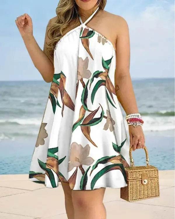 Buy Center Tropical Print Halter Neck Dress - Perfect for Summer Vacations - Buy Center UK