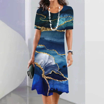 2024 Women's Plus Size Midi Dress - Elegant Graphic Print & Comfort - Buy Center UK