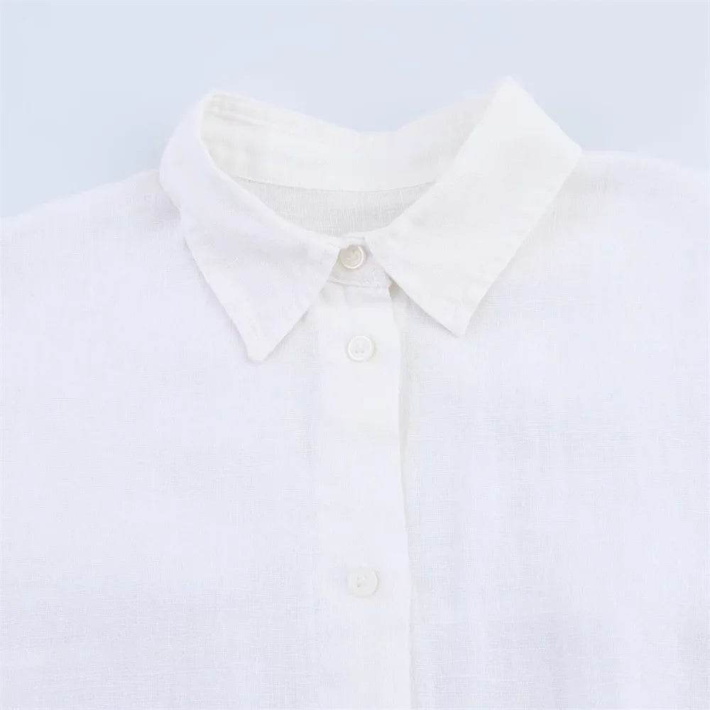 PB&ZA Women's Long Sleeve Shirt - White Button Down with Side Tie - Buy Center UK