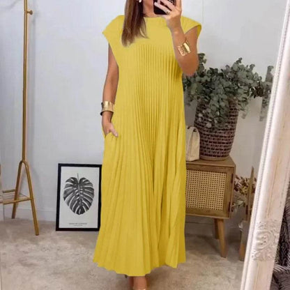 Buy Center Women's Sleeveless Maxi Dress - Loose, Pleated & Chic - Buy Center UK