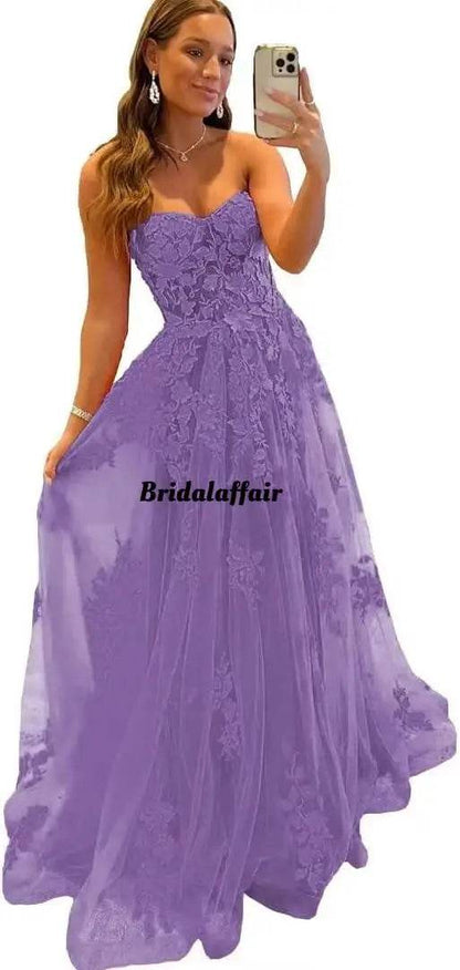 Elegant Orange Lace Appliques Prom Dress - Sweetheart A-Line Gown - Buy Center UK