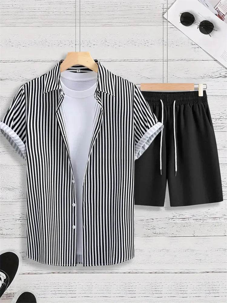 2024 Summer Men's Casual Suit - Striped Shirt & Shorts Set - Buy Center UK