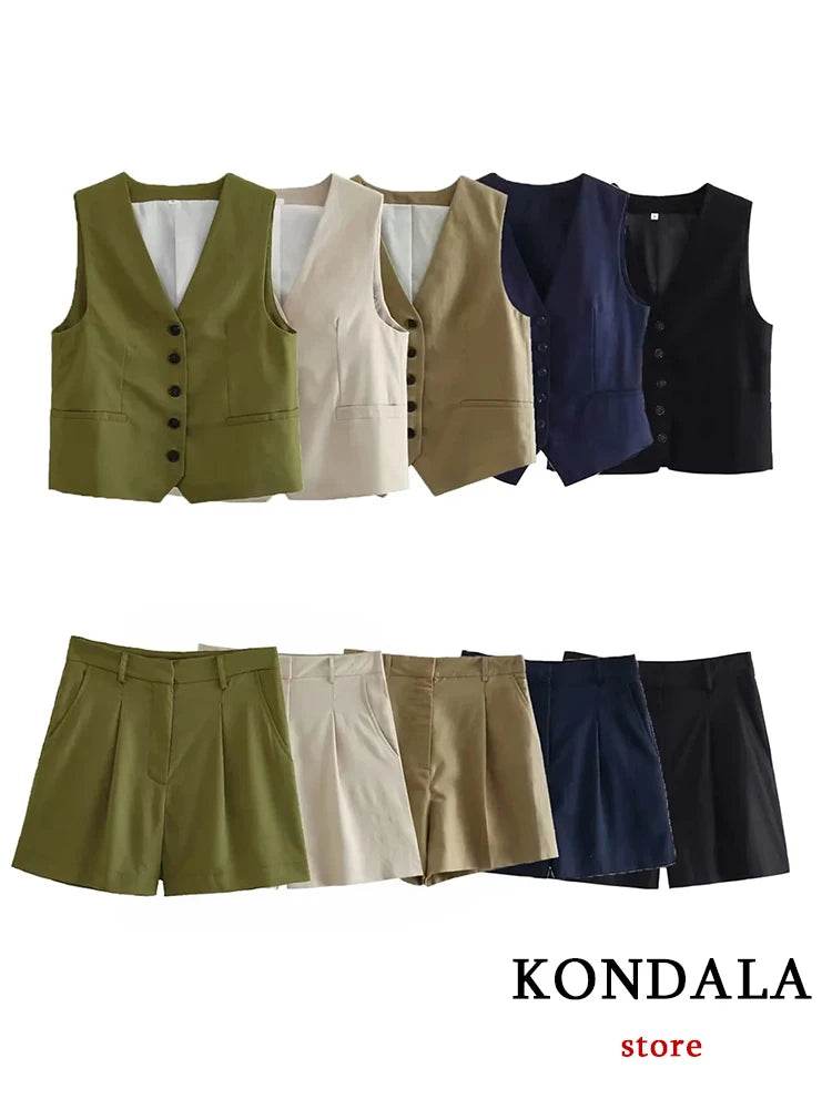 TRAFZA Casual Women Suits - V Neck Blazer & Wide Leg Shorts - Buy Center UK