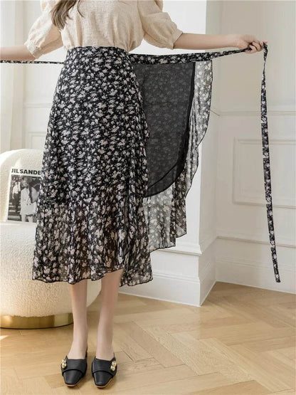 REALEFT Vintage Floral A-line Skirt - High Waist Midi Length - Buy Center UK