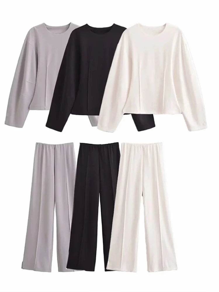 Elegant Women's Two-Piece Set - High Waist Wide Leg Trousers - Buy Center UK