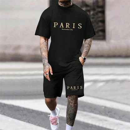 Hot Summer Men's Casual Suit - Letter Print T-Shirt & Shorts Set - Buy Center UK