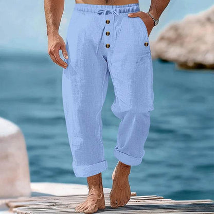 Buy Center Men's Casual Beach Pants - Loose Fit, Cotton Hemp Blend - Buy Center UK