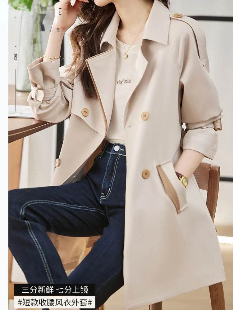 Buy Center Women's Solid Mid-Length Trench Coat - Vintage Style - Buy Center UK