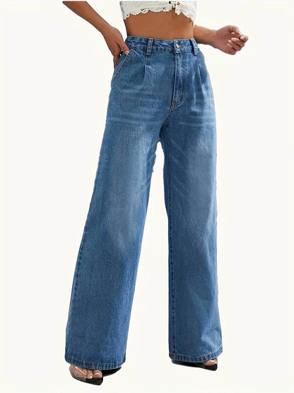 Buy Center Women's Solid Color Jeans - Wide Leg Casual Style - Buy Center UK