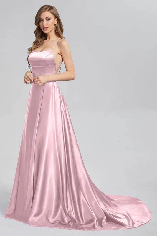 A-line Satin Bridesmaid Dress - Cowl Neckline & Slit Style - Buy Center UK
