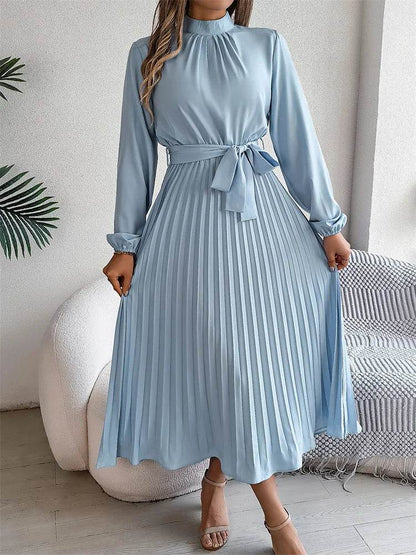 Msfilia Elegant Stand Collar Dress - Full Sleeve High Waist Design - Buy Center UK