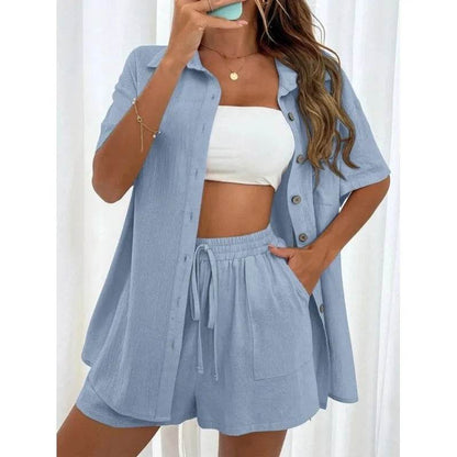 Fashion Black Short Sleeve Shirt & Shorts Set - Women's Summer Outfit - Buy Center UK