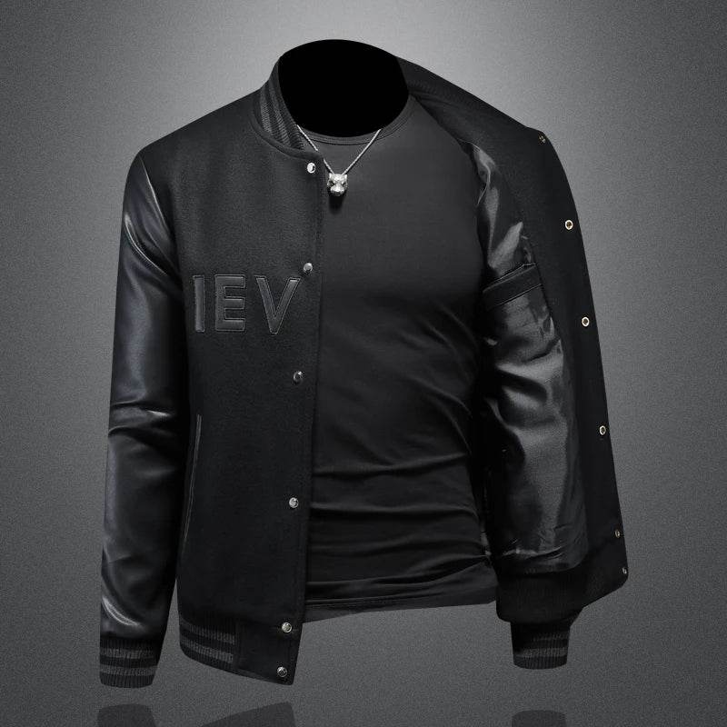 Buy Center Slim Fit Baseball Jacket - Stand Up Collar, Fabric Splicing - Buy Center UK