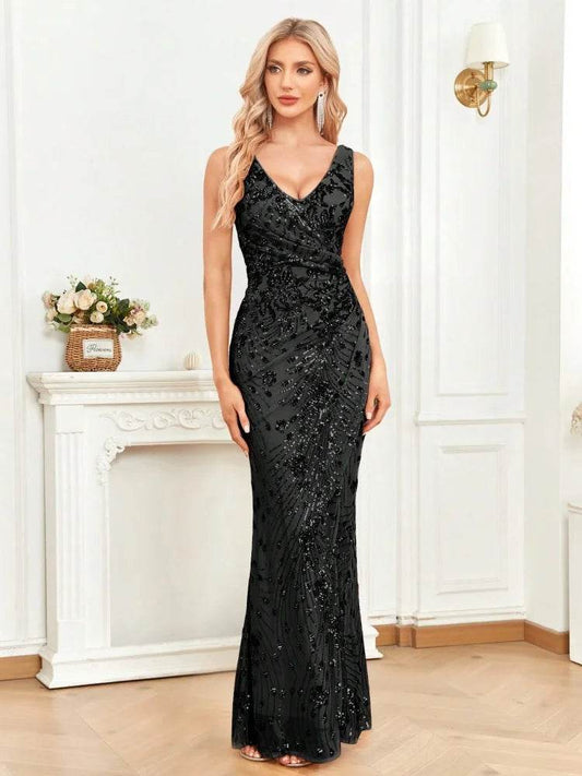 Elegant Mermaid Evening Dress - Sexy V-Neck Sequins for Women - Buy Center UK
