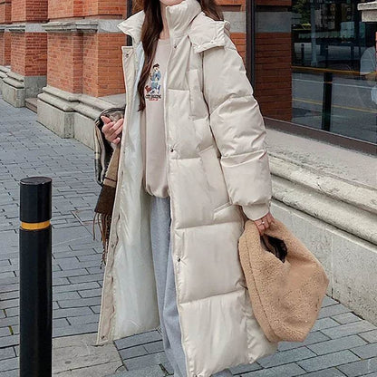 ABRINI Long Hooded Coat for Women - Warm, Stylish, Zipper Pockets - Buy Center UK