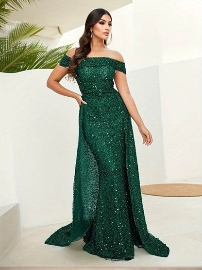 Romagic Navy Blue Mermaid Gown - Off Shoulder Sequin Dress 2025 - Buy Center UK