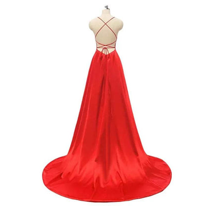 Buy Center Long Backless Satin Dress - Sexy Side Slit Evening Gown - Buy Center UK