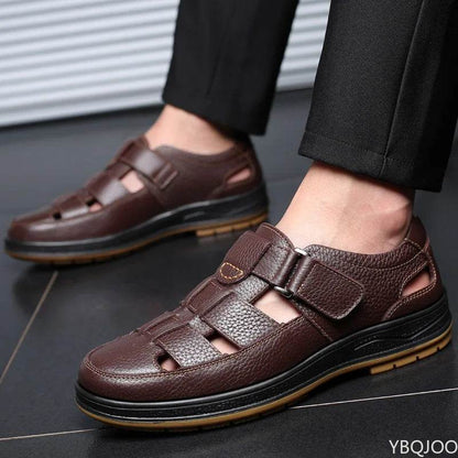 YBQJOO Men's Genuine Leather Sandals - Comfortable Casual Outdoor Shoes - Buy Center UK