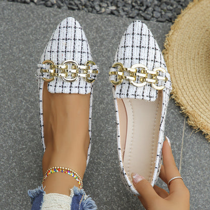 2025paragraph Womens Plus Size SlipOn Pointed Toe Flats with Golden Star  Chain Accents  Breathable Fabric Upper Soft Rubber Sole Lightweight Comfort for Spring Office  Casual Wear Stylish Slipons Woven Fabric Shoes