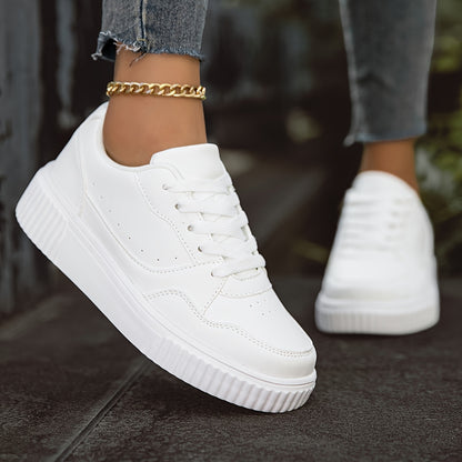 Womens Classic White LowTop Sneakers  Casual Durable NonSlip LaceUp Shoes for Running Walking  Casual Attire Round Toe AllSeason Design Comfortable EVA Sole Easy to Clean Everyday Footwear  Round Toe Sneakers  Synthetic Cover Shoes