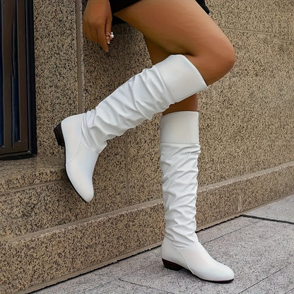 WomenS SlipOn KneeHigh Boots with Chunky Heel  Comfortable Faux Cover Round Toe MidCalf Height Perfect for Casual  Formal Outfits Versatile AllSeason Footwear Casual Footwear  Sleek Boot Design  Durable Rubber Sole